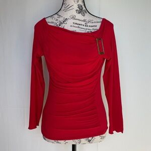 Lew Megram Collection long sleeve draped buckle blouse top size S small NWOT